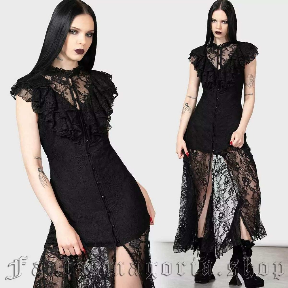 Killstar vampires ball maxi dress black lace ruffles